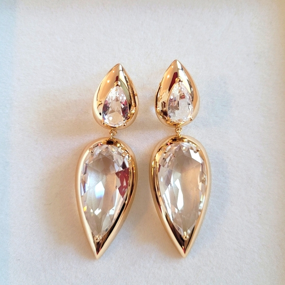 Lily Claspe Large Imara Quarts 14k Gold Plated Tear Drop Earrings New - Picture 3 of 4